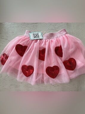 Pink Tulle Rylee Faith Designs Sequin Red Heart Elastic Waist Pull-on Skirt 2